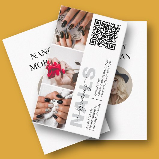 Moderne nageltech typografie foto collage QR-code Visitekaartje