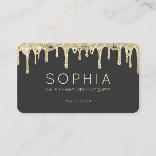 Moderne Nail Art Beauty Salon Zwart Goud Drip Visitekaartje (Voorkant)