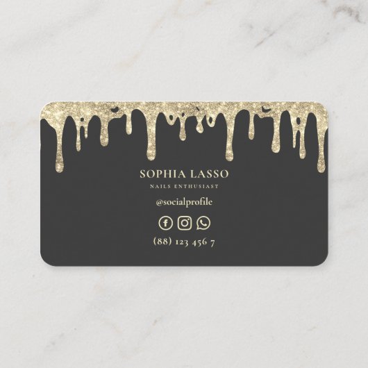 Moderne Nail Art Beauty Salon Zwart Goud Drip Visitekaartje (Achterkant)
