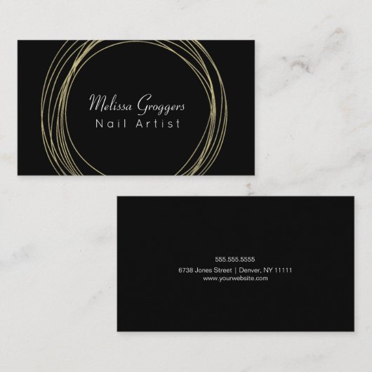 Moderne Nail Artist Faux Gold Circulars Hand getek Visitekaartje (Voorkant / Achterkant)