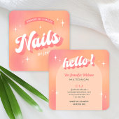Moderne Nail Artist Manicure Groovy Trendy Peach Vierkante Visitekaartje