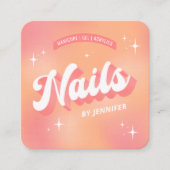 Moderne Nail Artist Manicure Groovy Trendy Peach Vierkante Visitekaartje (Voorkant)