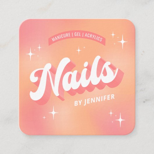 Moderne Nail Artist Manicure Groovy Trendy Peach Vierkante Visitekaartje (Voorkant)
