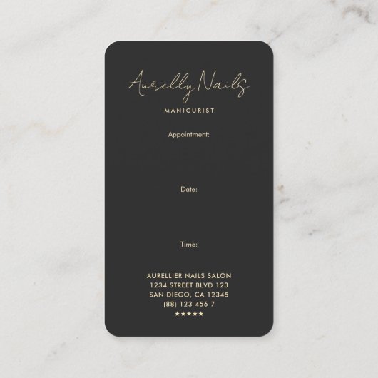 Moderne Nail Artist Manicurist Black Afspraak Visitekaartje (Achterkant)