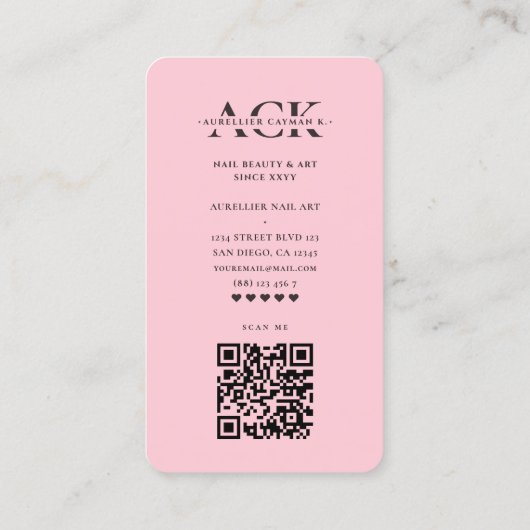 Moderne Nail Artist Nail Salon Pastel Roze Monogra Visitekaartje (Achterkant)
