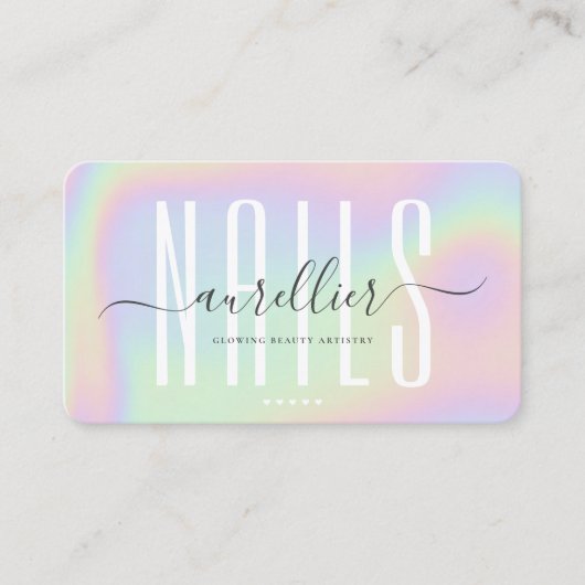 Moderne Nail Artist Nails Monogram Holografisch Visitekaartje (Voorkant)