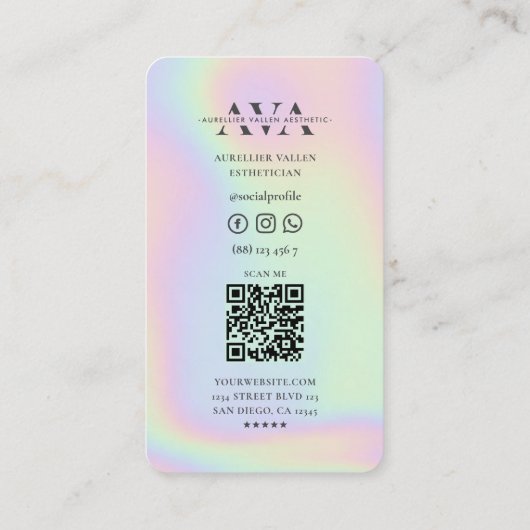 Moderne Nail Artist Nails Monogram Holografisch Visitekaartje (Achterkant)