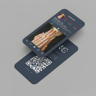 Moderne Nail Artist Salon Instagram Donkerblauw Visitekaartje