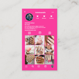 Moderne Nail Salon Instagram Photo Grid Hot Pink Visitekaartje
