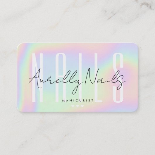 Moderne Nail Tech Manicurist Holografische Benoemi Visitekaartje (Voorkant)