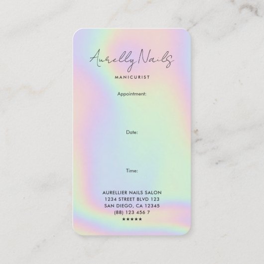 Moderne Nail Tech Manicurist Holografische Benoemi Visitekaartje (Achterkant)