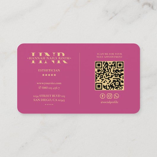 Moderne Nail Tech Monogram Nagels Manicurist Roze Visitekaartje (Achterkant)