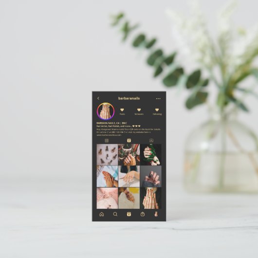 Moderne Nail Technician Black Instagram Visitekaartje (Staand voorkant)