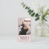 Moderne Nail Technician Nail Photo Pink Visitekaartje (Staand voorkant)
