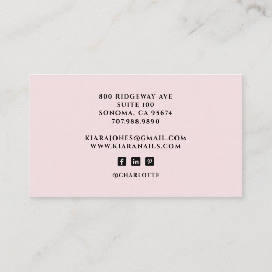 Moderne Nail Technician Nail Photo Pink Visitekaartje (Achterkant)