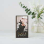 Moderne Nail Technician Nail Photo Zwart Goud Visitekaartje (Staand voorkant)