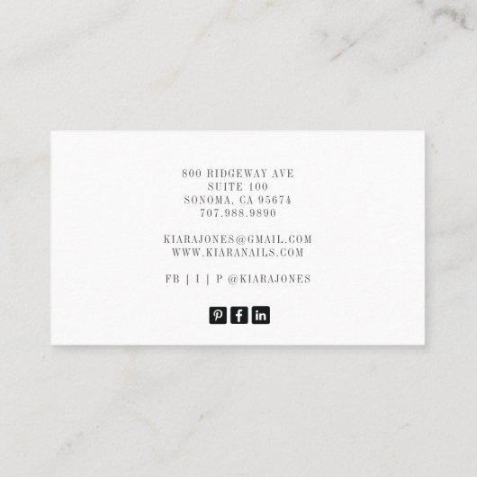 Moderne Nail Technician Nail Salon Foto Visitekaartje (Achterkant)