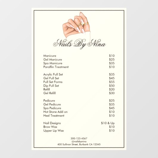 Moderne Nails Manicurist Prijslijst Diensten Raamsticker (Vel)