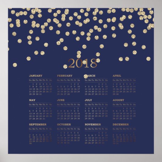 Moderne namaak gouden diamanten 2018 kalender poster (Voorkant)