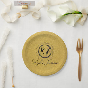 Moderne namaak gouden hemelse monogram & script na papieren bordje