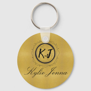 Moderne namaak gouden hemelse monogram & script na sleutelhanger