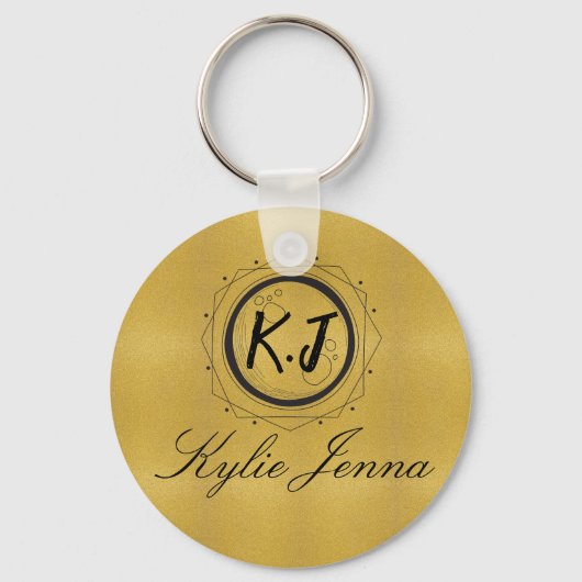 Moderne namaak gouden hemelse monogram & script na sleutelhanger (Voorkant)