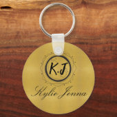 Moderne namaak gouden hemelse monogram & script na sleutelhanger (Voorkant)