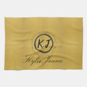 Moderne namaak gouden hemelse monogram & script na theedoek (Horizontaal)