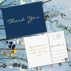 Moderne namaak gouden script blauwe afstudeer dank briefkaart