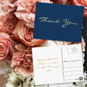 Moderne namaak gouden script blauwe afstudeer dank briefkaart