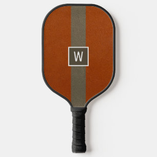 Moderne namaak leer oranje monogram pickleball paddle