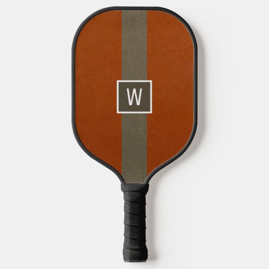 Moderne namaak leer oranje monogram pickleball paddle (Voorkant)