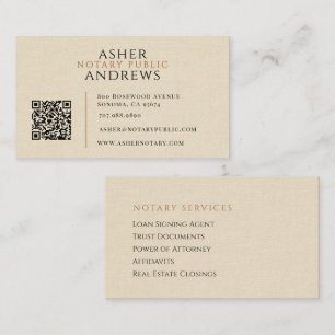 Moderne namaak linnen notaris QR-code Visitekaartje