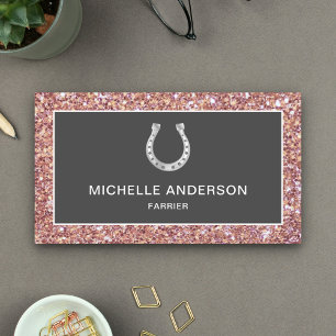 Moderne namaak roze gouden glitters horseshoe hoef visitekaartje