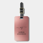 Moderne namaak roze gouden script monogram, gepers bagagelabel (Voorkant verticaal)