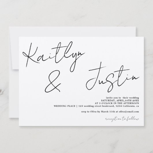 Moderne namen script calligraphy chic bruiloft kaart (Voorkant)