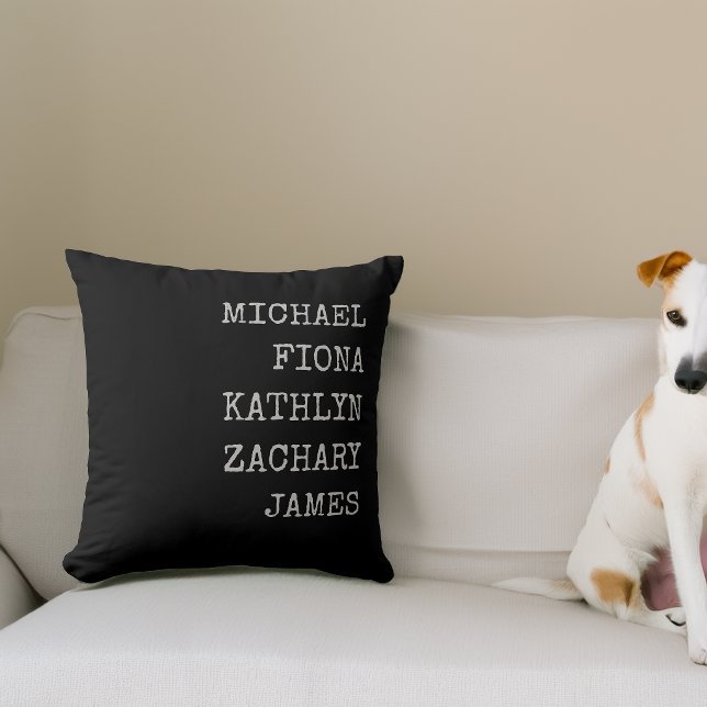 Moderne namen van kleinkinderen Zwart Kussen (Modern Grandkids Names Black Throw Pillow)