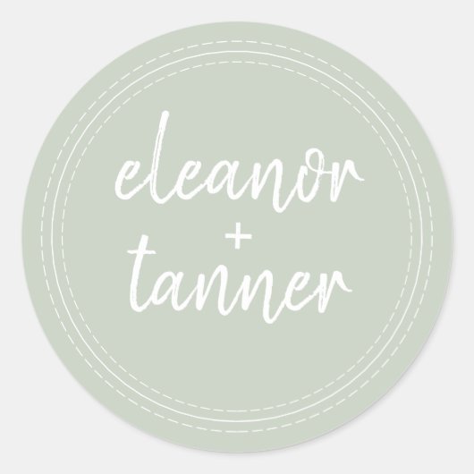 Moderne Names pastel Green Wedding Envelope Seal Ronde Sticker (Voorkant)