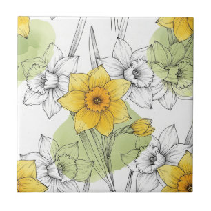 Moderne Narcissen Botanische Patroon Tegeltje