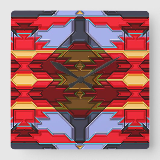 Moderne Native American 5 Clock Vierkante Klok (Voorkant)