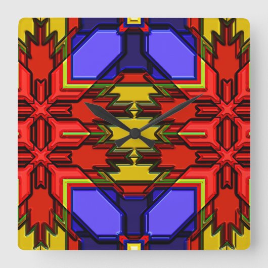 Moderne Native American 6 Clock Vierkante Klok (Voorkant)