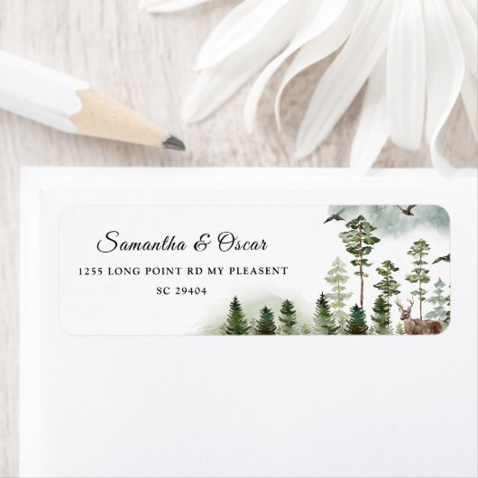 Moderne Natuur groen bos | Waterverf bomen Etiket (Insitu)