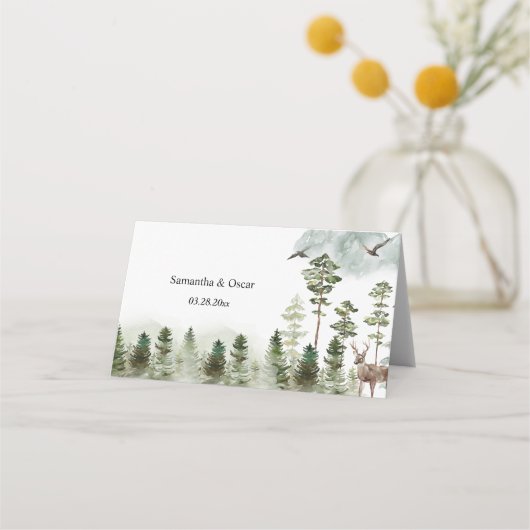 Moderne Natuur groen bos | Waterverf bomen Plaatskaartje (Achterkant)