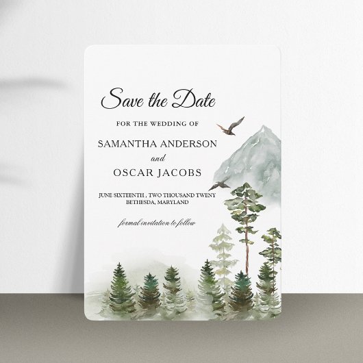 Moderne Natuur groen bos | Waterverf bomen Save The Date