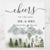 Moderne Natuur groen bos | Waterverf bomen Wijn Etiket (Enkel label)