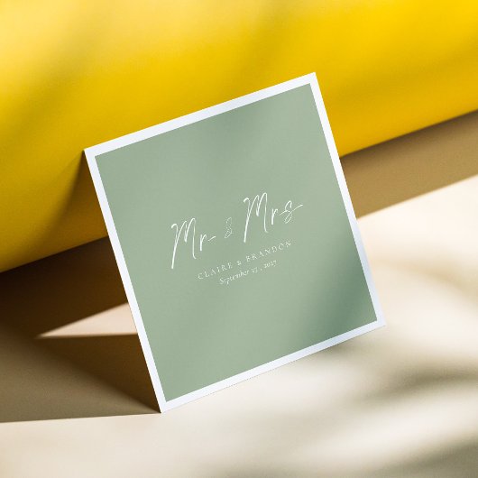 Moderne Natuur! Sage Green Mr & Mrs Wedding Servet