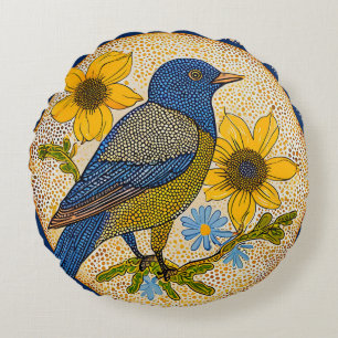 Moderne natuur vogel met gebloemd patroon stijl  rond kussen