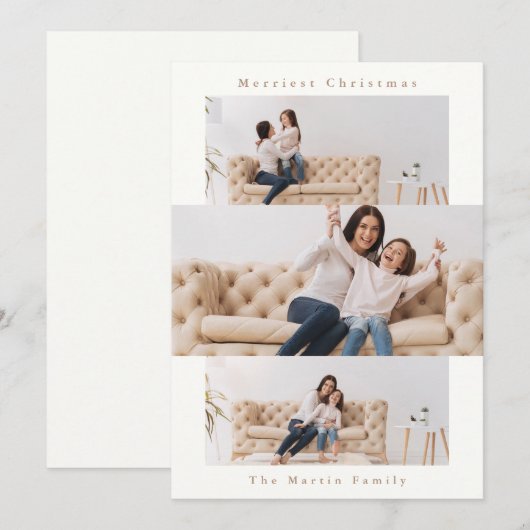 Moderne natuurlijke en cream collage met drie foto feestdagenkaart (Voorkant / Achterkant)