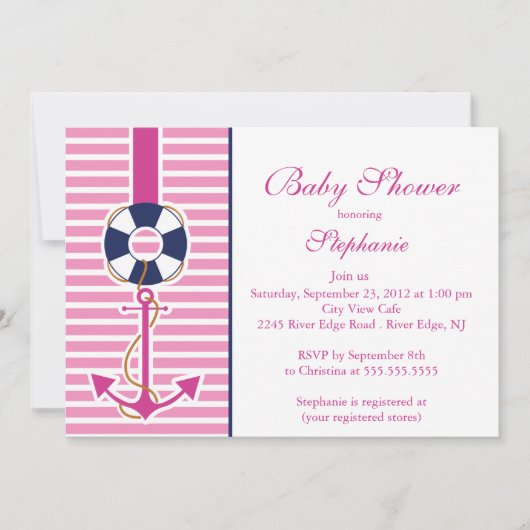 Moderne Nautical Anchor Baby shower Invitation Kaart (Voorkant)