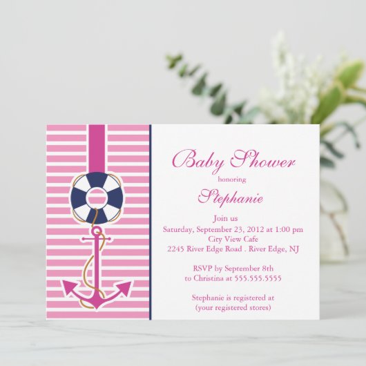 Moderne Nautical Anchor Baby shower Invitation Kaart (Staand voorkant)
